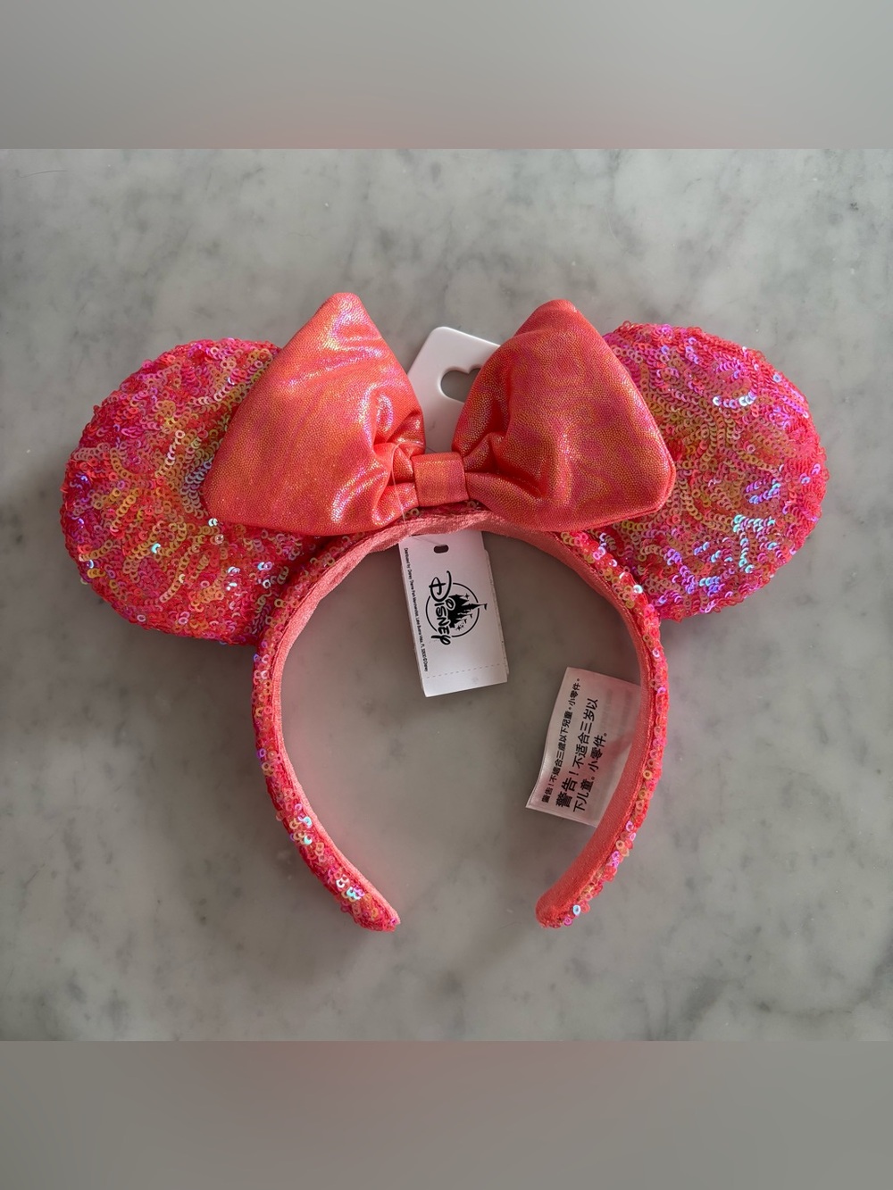 NWT Disney Parks Minnie Mouse coral sequin ears headband